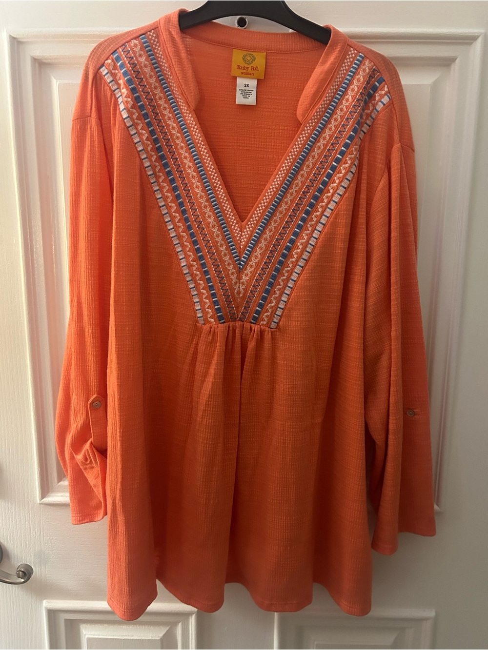 Ruby Rd. Coral Embroidered V-Neck Women's Tunic Top